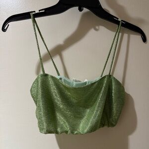 12th Tribe Toulouse Metallic Sage Crop Top